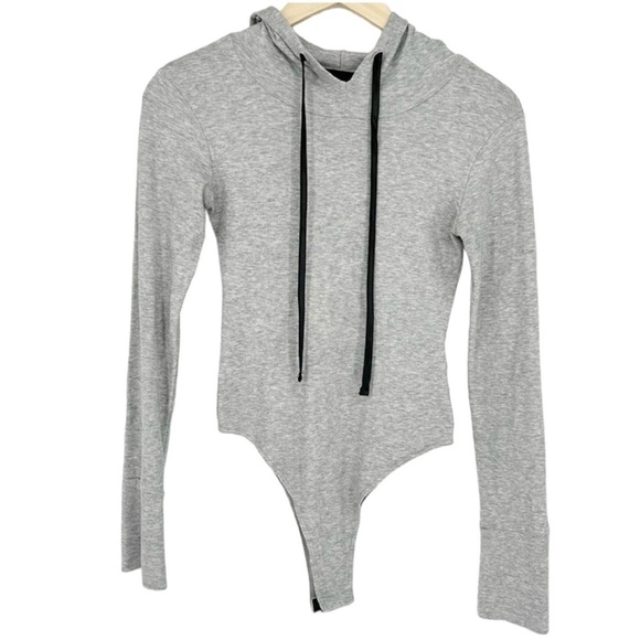 Misha Nonoo Gray Hoodie Long Sleeve‎ Bodysuit Peruvian Pima Cotton Medium - Picture 1 of 9